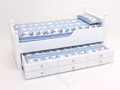 (image for) Miniature White Trundle Bed with for Dollhouses