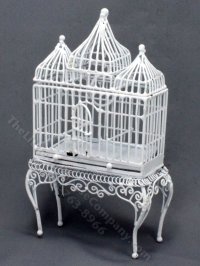 (image for) As-Is Dollhouse Scale Model Bird Cage - White Metal