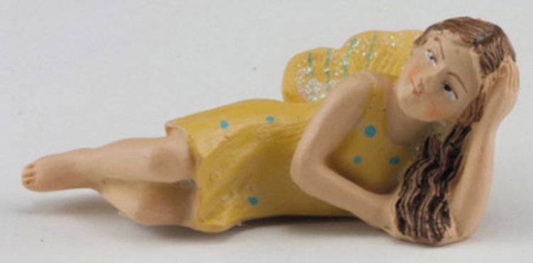 (image for) Miniature Fairy in Yellow Polka Dot Dress Laying on Side