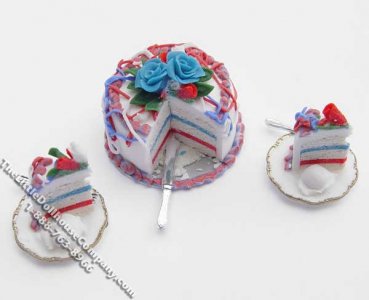 (image for) Dollhouse Scale Model 4th of July Confetti Cake w/2 Slices