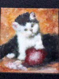 (image for) Miniature Black and White Cat Painting by Larry Morganti