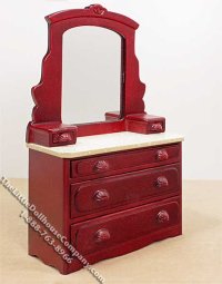 (image for) Miniature Mahogany Dresser w/Attached Mirror for Dollhouses