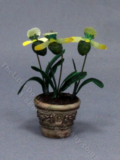 (image for) Miniature Pot of Venus Slipper Orchids for Dollhouses