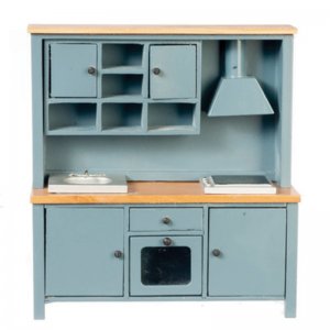 (image for) Miniature Blue/Oak Sink Stove and Cabinet For Dollhouses