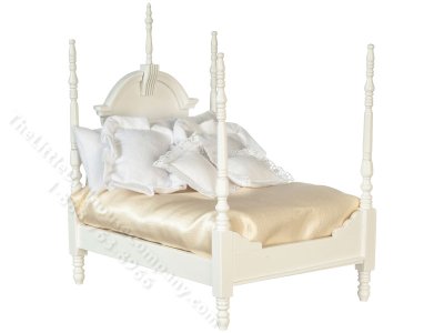(image for) Miniature White Four Poster Bed For Dollhouses