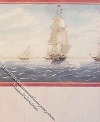 (image for) Miniature 3 pc. Navel Mural Wallpaper with Red Trim Set