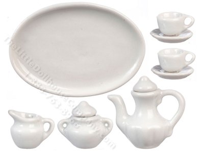 (image for) Miniature 9pc White Ceramic Tea Set for Dollhouses