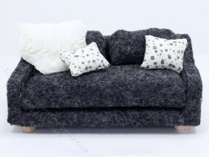 (image for) Miniature Grey Wool Sofa and Blanket for Dollhouses