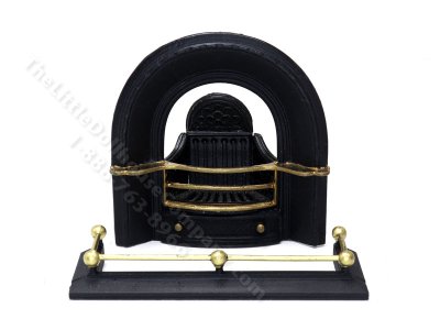 (image for) Miniature Fireplace Insert and Fender Set for Dollhouses - Black & Brass