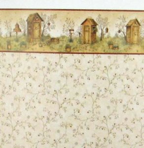 (image for) Dollhouse Scale Model Wallpaper Outhouses and Red Vine