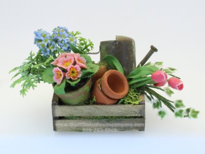 (image for) Miniature Flowers in Crate with Watering Can
