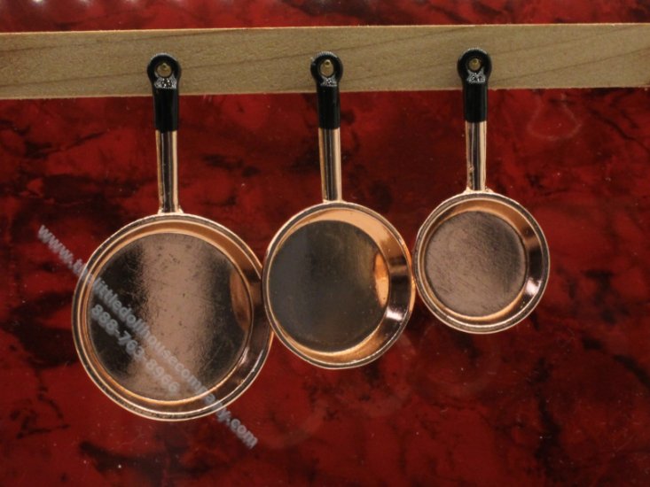 (image for) Miniature 3 Piece Copper Frying Pan Set for Dollhouses