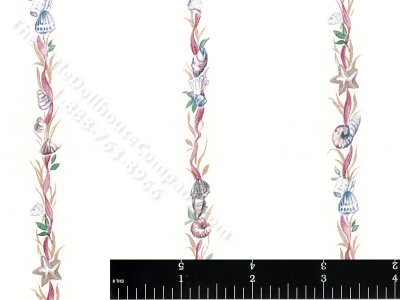 (image for) Red Seashell Stripe Miniature Wallpaper for Dollhouses