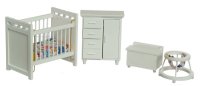 (image for) Dollhouse Miniature 4pc Nursery Set - White