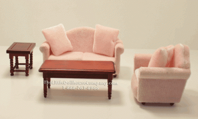 (image for) Dollhouse Miniature Pink Living Room Set with Tables