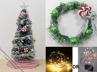 (image for) Miniature Lollypop Christmas Tree, Wreath and Lights Bundle