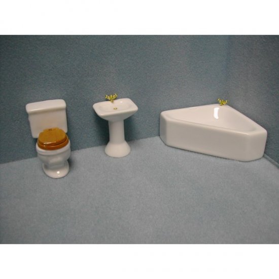 (image for) Dollhouse Miniature 3 Piece Corner Bathroom Set