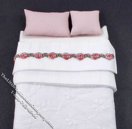 (image for) Miniature White w/Rose Trim Single Bedsheets by Designs by Janet