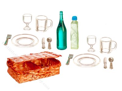 (image for) Miniature Picnic Basket and Accessories for Dollhouses