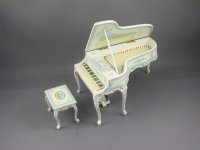 (image for) White and Blue Handainted Piano with Stool