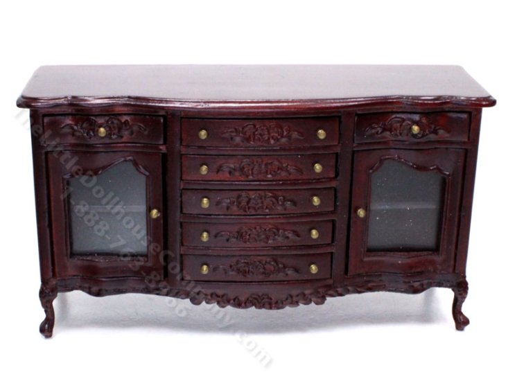 (image for) Miniature Glass-Front Mahogany Buffet for Dollhouses