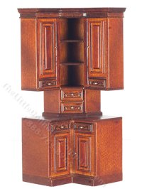 (image for) Miniature Walnut Corner Cabinet For Dollhouses