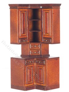 (image for) Miniature Walnut Corner Cabinet For Dollhouses