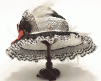 (image for) Miniature White and Black Straw Hat with Feathers and Flowers