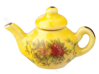 (image for) Miniature Yellow Floral Teapot for Dollhouses