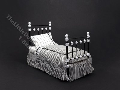 (image for) Miniature Wrought Iron Twin/Single Bed for Dollhouses - Black & White