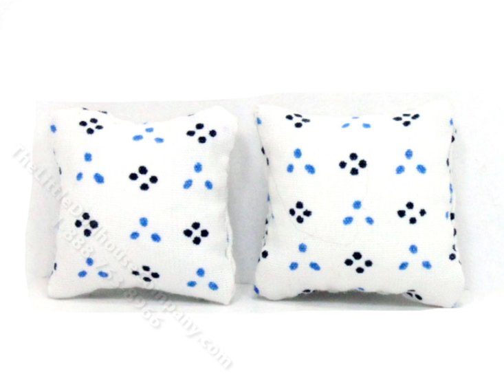 (image for) Miniature Pair of White and Blue Pillows for Dollhouses