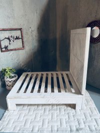 (image for) Miniature Double Wooden Decorative Chevron Bed for Dollhouses - White