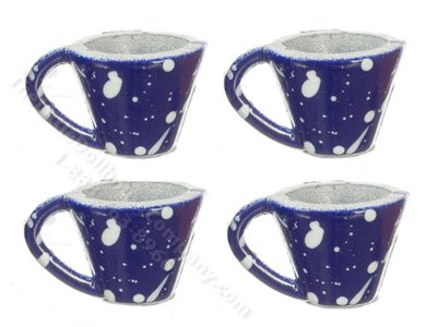 (image for) Miniature Set of 4 Blue Spatter Cups for Dollhouses