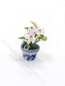 (image for) 1/2" Scale Miniature Pot of Orchids