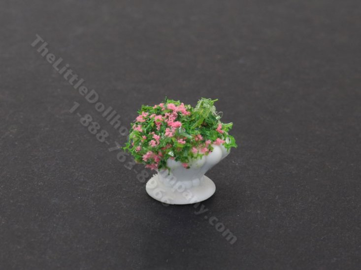 (image for) Miniature Small Ridged White Planter with Flowers