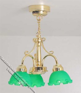 (image for) Miniature Battery Operated 3-Arm Chandelier - Green Shades