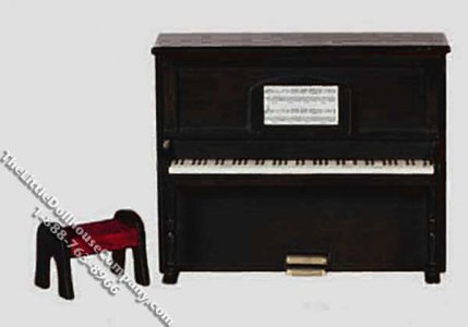 (image for) Miniature Black Upright Piano with music & Bench for Dollhouses