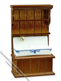 (image for) Miniature 1/2" Scale Blue/White Sink in Cabinet for Dollhouses