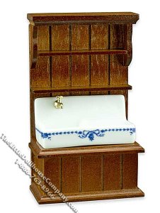 (image for) Miniature 1/2" Scale Blue/White Sink in Cabinet for Dollhouses