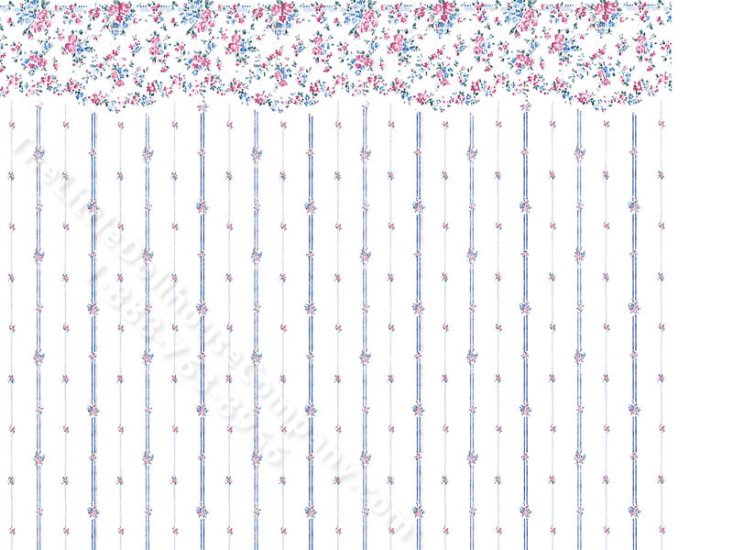 (image for) Rose Garland Floral Stripe Miniature Wallpaper for Dollhouses