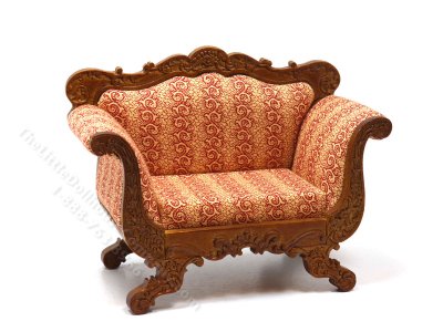 (image for) Miniature Walnut American Sofa For Dollhouses - Red