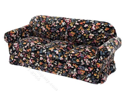 (image for) Vintage Miniature Dark Floral Couch for Dollhouses