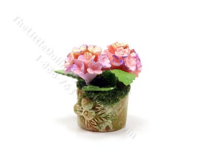 (image for) Miniature Pink Hydrangeas in a Weathered Pot