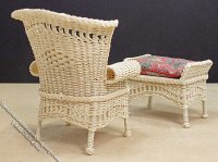 (image for) Miniature Natural Wicker Chair & Stool for Dollhouses