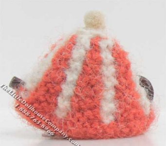 (image for) Dollhouse Scale Model Brown Teapot with Orange Striped Cozy