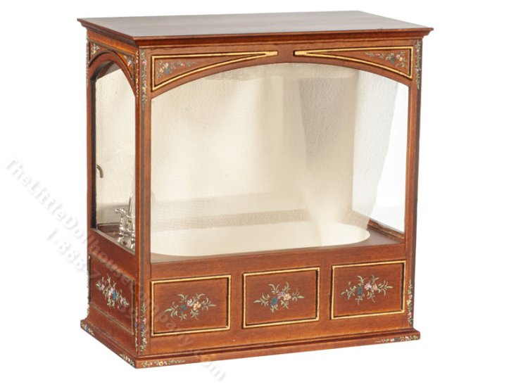 (image for) Miniature Victorian Enclosed Bath/Shower for Dollhouses - Walnut
