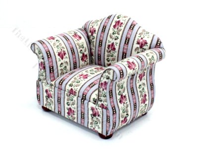 (image for) Miniature Floral and Striped Pattern Chair for Dollhouses