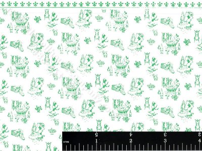 (image for) Green Poodle Toile Miniature Wallpaper for Dollhouses