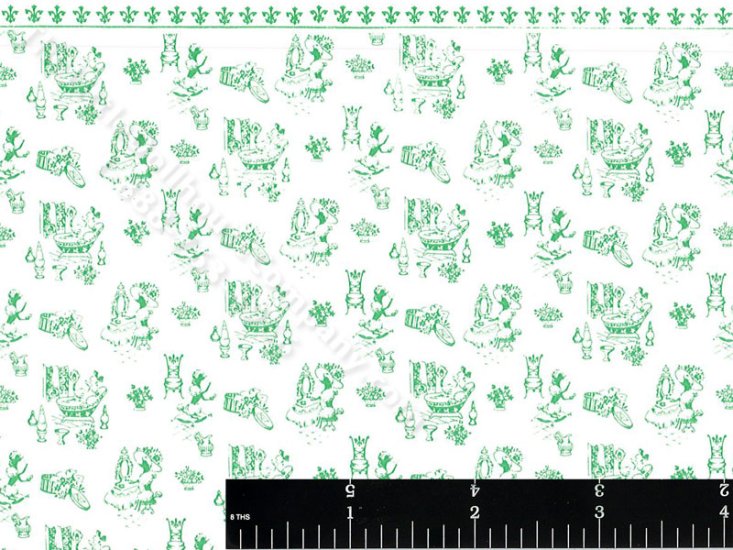 (image for) Green Poodle Toile Miniature Wallpaper for Dollhouses