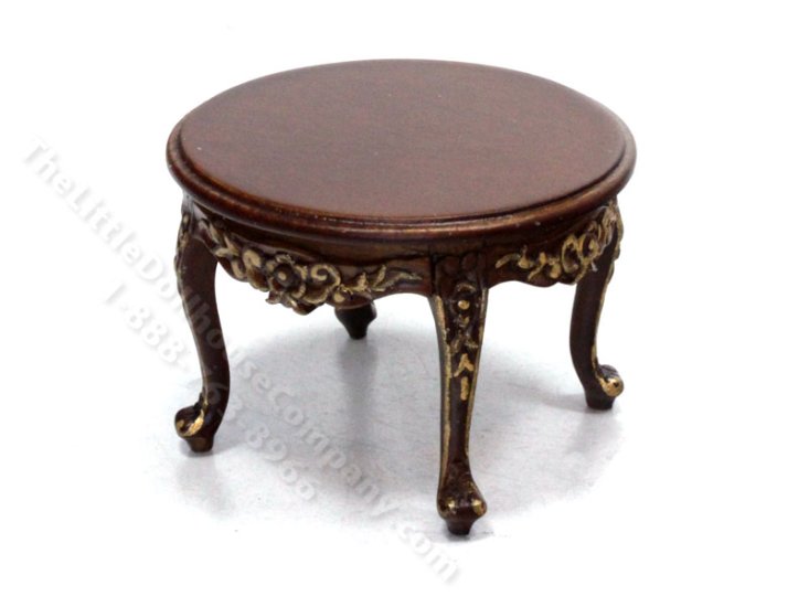 (image for) Miniature Walnut Round Coffe Table for Dollhouses